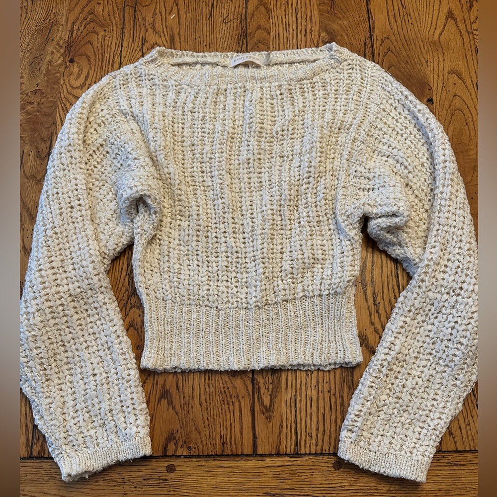 Ramy Brook Cozy Cream gold metallic Knit Sweater